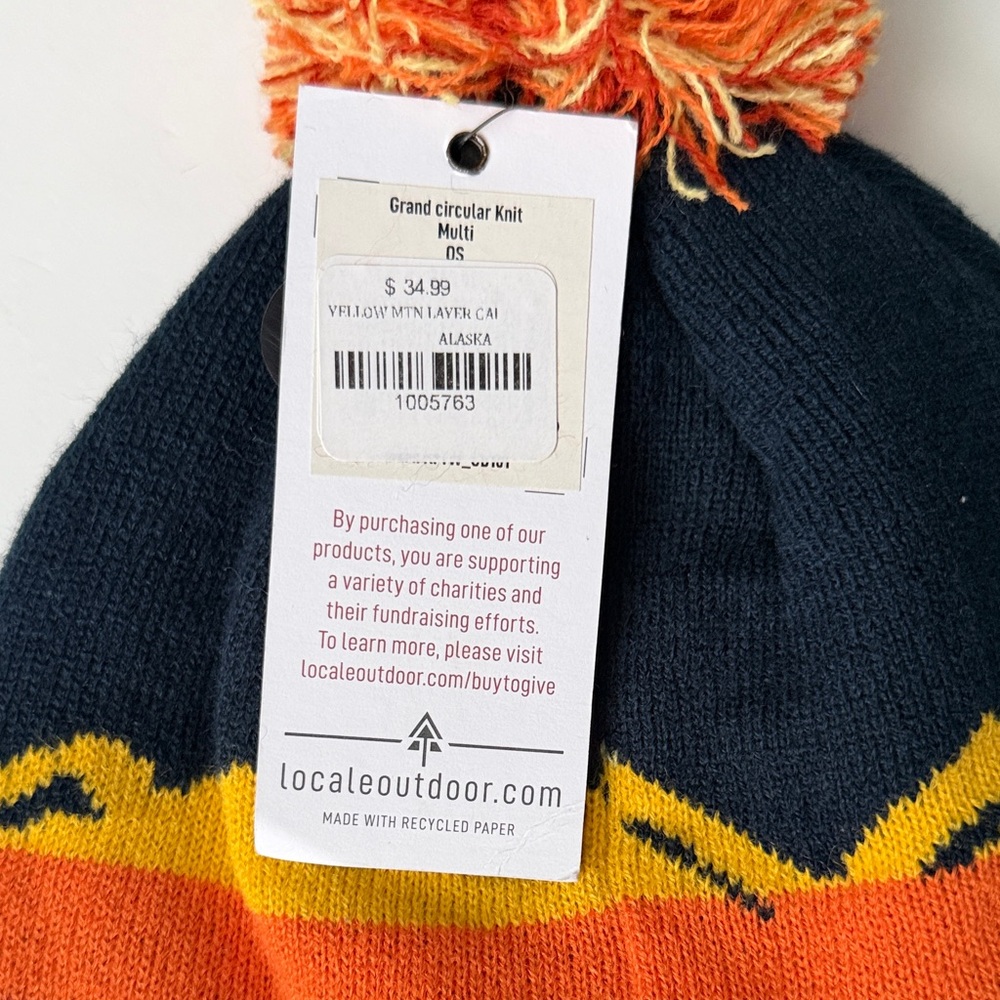 LOCALE Outdoor Multicolor Yellow Mountain Alaska blue Beanie adult winter hat - Picture 2 of 5